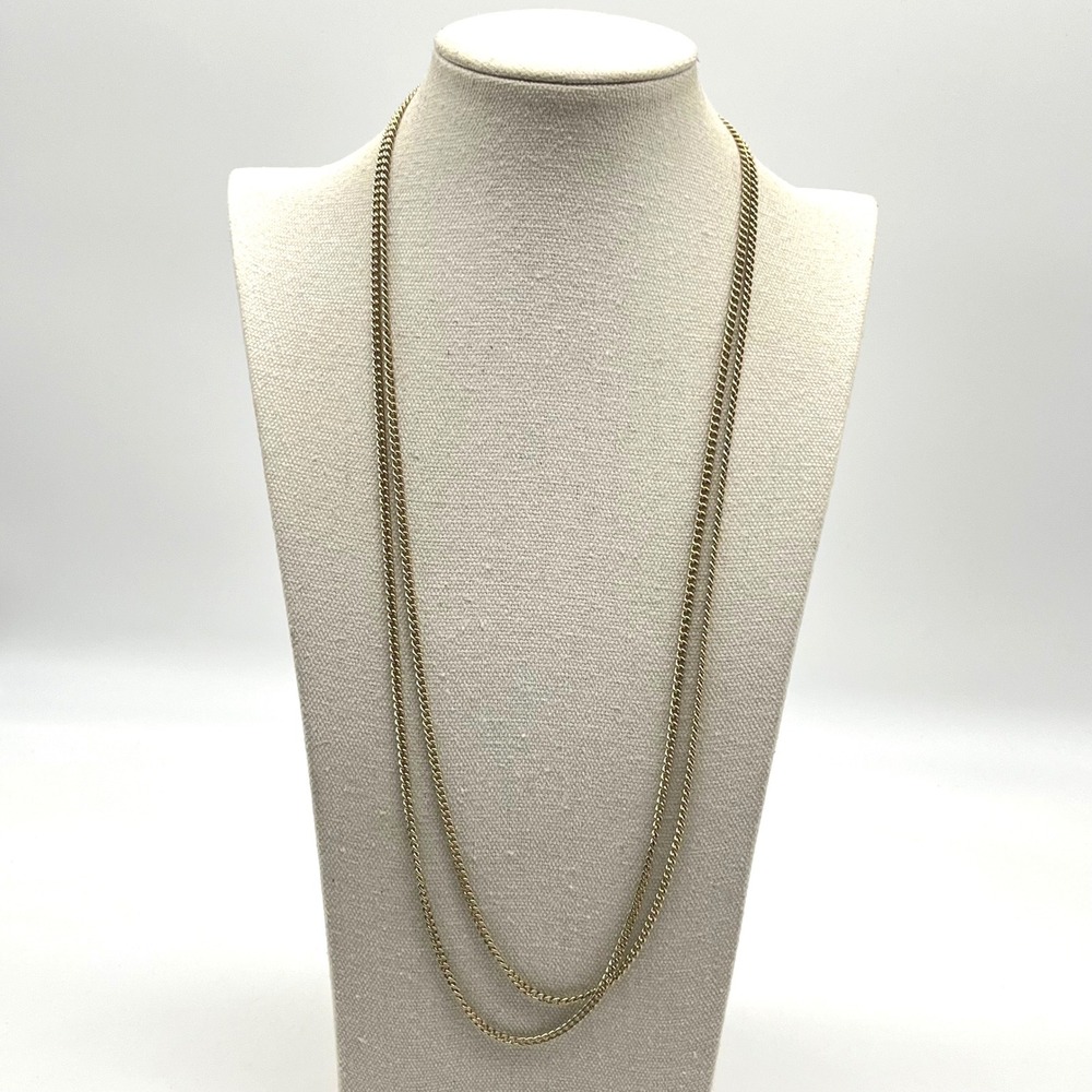 Gold Tone Double Strand‎ Curb Chain Layered Necklace 26 Inch Barrel Clasp